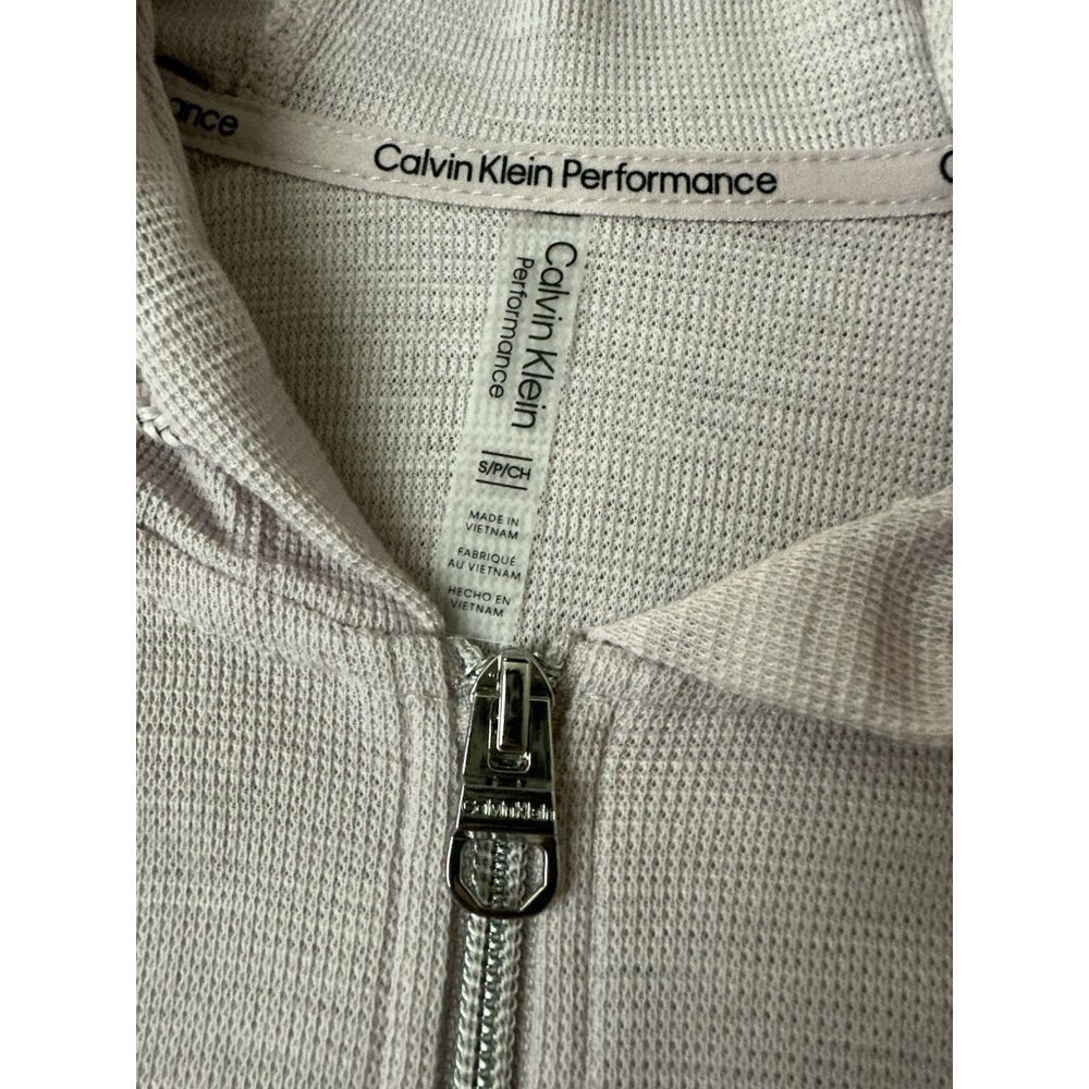 Calvin Klein Hoodie Womens Medium Brown Knit Performance Ruched Sleeve Full Zip - Picture 6 of 16
